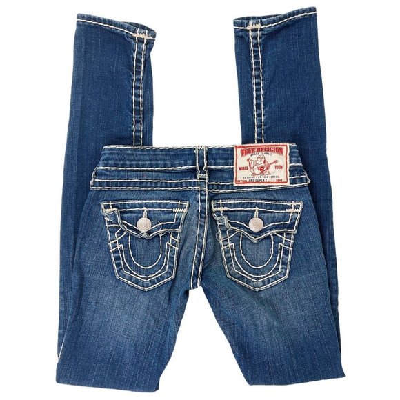 🍓Y2K JULIE SUPER T TRUE RELIGIONS LOW-RISE SKINNY JEANS WITH WHITE SEAMS🍓 - Picture 1 of 4